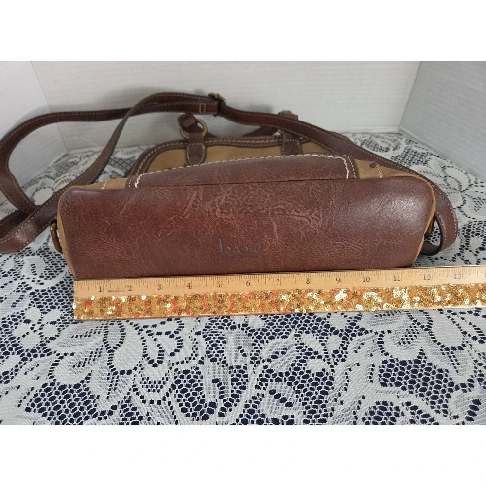 b.o.c. Oakley Dome‎ Satchel Handbag Brown Faux Suede & Leather Adjustable Strap